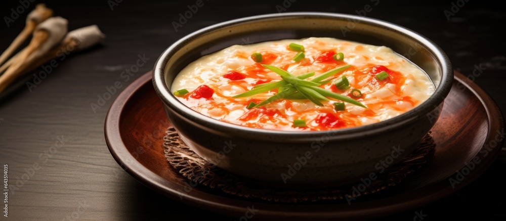 Egg and crab stick dish cooked in steam Egg and crab stick dish cooked in steam