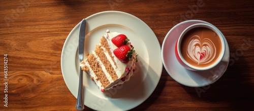 Slice of strawberry cake an...