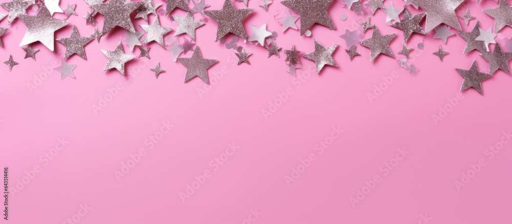 Pink background with silver glitter stars