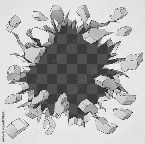 A wall background exploding with a hole breaking through it design