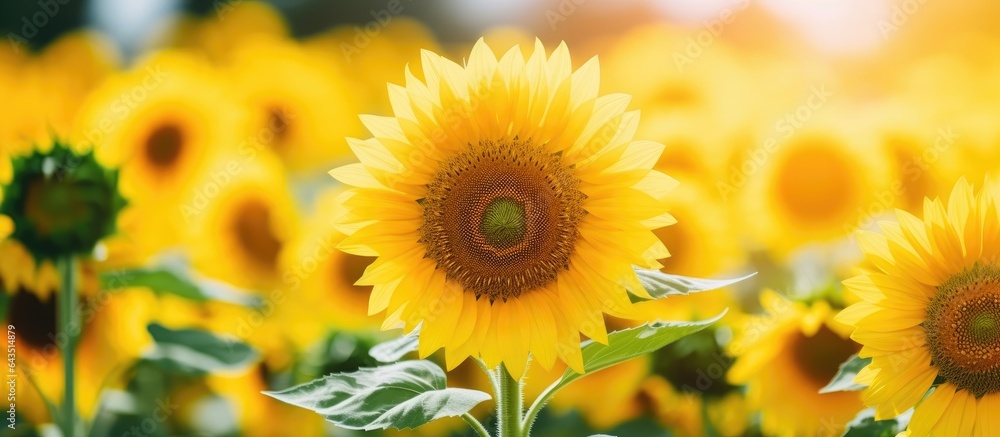 Close up of a yellow sunflower on a natural background on a sunny day Close up of a yellow sunflower on a natural background on a sunny day