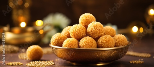 Motichur Laddu a golden dessert served in Indian festivals and weddings photo