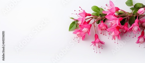 Minimalist style Easter and Mother s Day card with a petite bouquet of garden fuchsia pink flowers on a white background