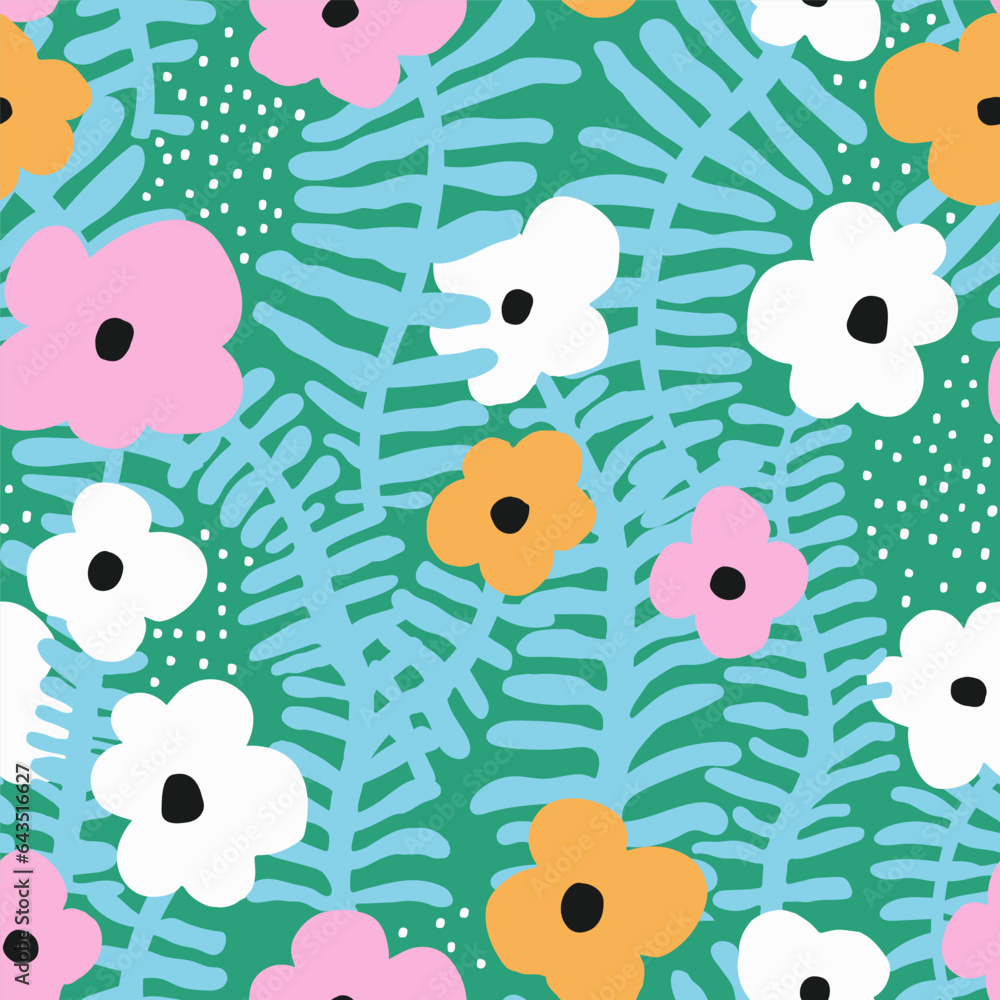 Seamless floral pattern with creative flowers and botanical elements. Modern jungle botanical texture. Vector illustration Seamless floral pattern with creative flowers and botanical elements. Modern jungle botanical texture. Vector illustration