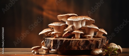 Wild porcino mushrooms on a wooden board close up photo