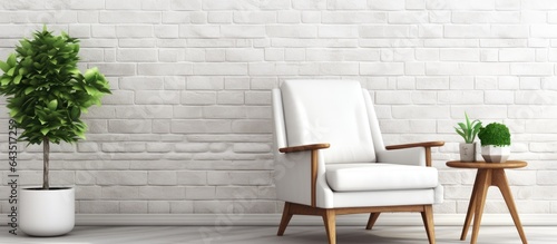 Comfortable armchair beside white brick wall in stylish room © vxnaghiyev