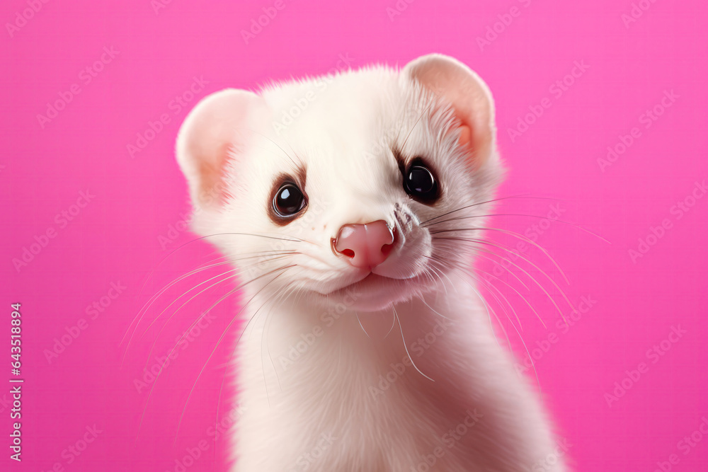 Cute Ferret On Pink Background. Сoncept Adorable Ferret, Ferret Colors, Ferret As Pet, Creative Backgrounds Cute Ferret On Pink Background. Сoncept Adorable Ferret, Ferret Colors, Ferret As Pet, Creative Backgrounds