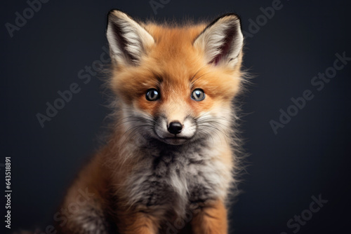 Cute Fox Kit On Gray Background . Сoncept Cute Fox Kits, Gray Background, Colorful Animals, Woodland Creatures