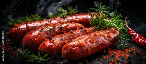 Smoky sausages with herbs a...