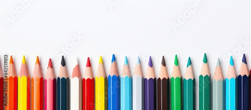 Copy space for colored pencils on white background