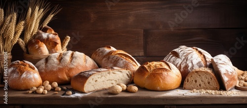 Various fresh breads on a weathered table
