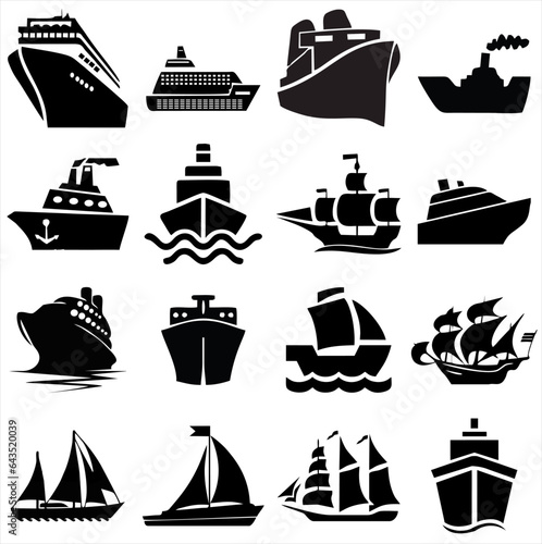Set of Ships icons,boats silhouette symbol. contain such as icon shipping. cruise,cargo,logistics,military ship and more. editable. vector