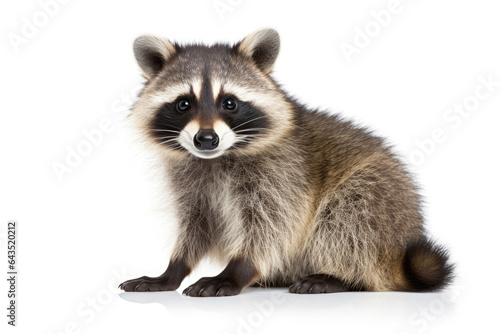 Cute Raccoon On White Background . Сoncept Adorable Animals, Wildlife, Raccoon, White Background