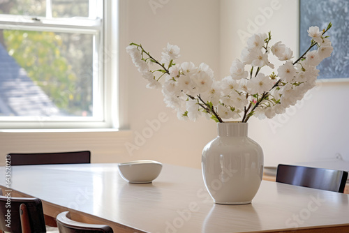 Dining Area Plain Table, Single Flower Vase. Сoncept , Chairsdining Area Tables, Flower Vases, Chairs, Decorating Ideas