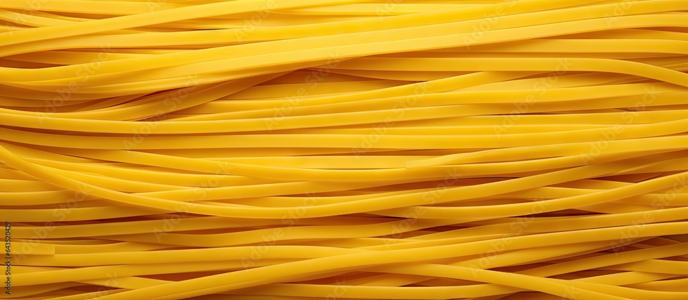 Close up of yellow spaghetti pasta with an Italian pattern on a background Close up of yellow spaghetti pasta with an Italian pattern on a background