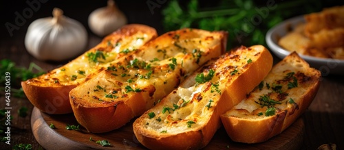Close up of garlic bread on...