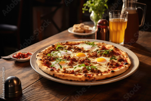 Dish Pizza On Table In Industrialstyle Cafe. Сoncept How To Achieve An Industrial Style Caf, The Art Of Making Delicious Dish Pizza, Setting A Dining Table Like A Pro