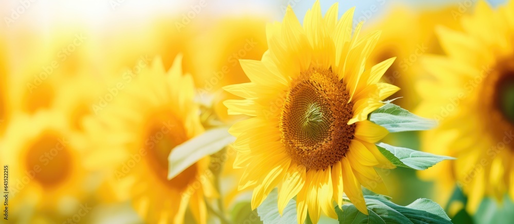 Fototapeta premium Close up of a yellow sunflower on a natural background on a sunny day