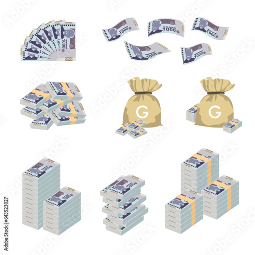 Haitian Gourde Vector Illustration. Huge packs of Haitian money set bundle banknotes. Bundle with cash bills. Deposit, wealth, accumulation and inheritance. Falling money 1000 HTG photo