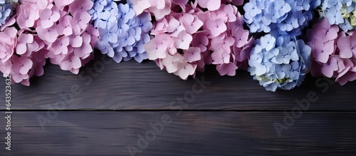Hydrangea flowers on wooden...