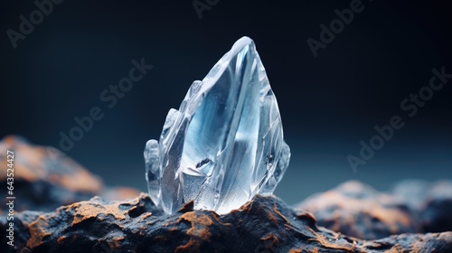 Clear quartz like crystal cluster points, brilliant translucent clarity, faceted light shine, crystalline mineral embedded into rock - generative AI 