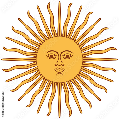 Inti sun of may. Inca sun God. National Emblem of Argentina png. Isolated on transparent background.