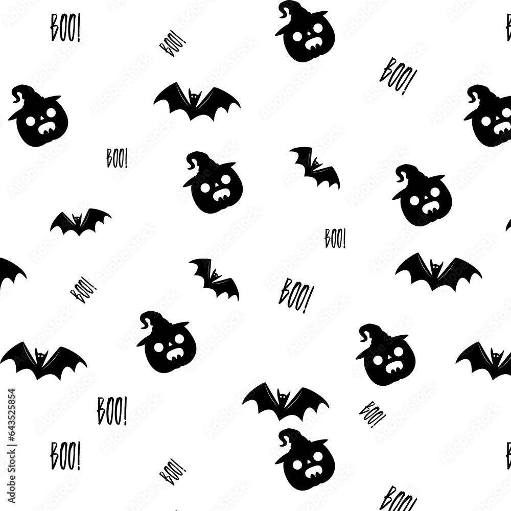 Happy Halloween pattern with pumpkin, bat , witch hat. Monster seamless pattern Vector illustration. Happy Halloween pattern with pumpkin, bat , witch hat. Monster seamless pattern Vector illustration.