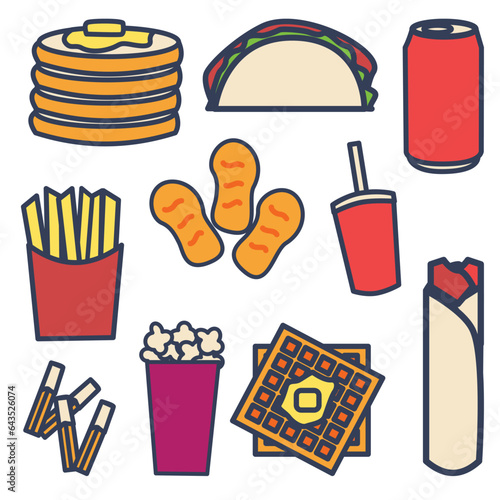 Fastfood Cute Flat Line Illustration