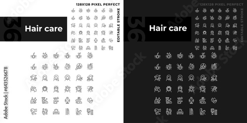 Pixel perfect dark and light icons collection representing haircare, editable thin line illustration.