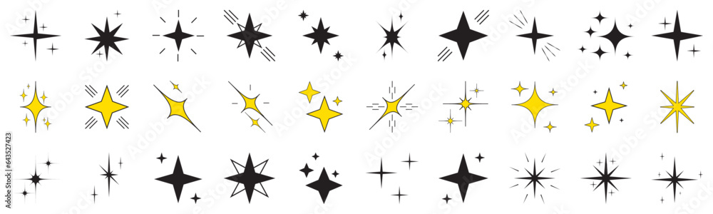 Sparkle star line art icon. Shine icons collection isolated elements on transparent background.