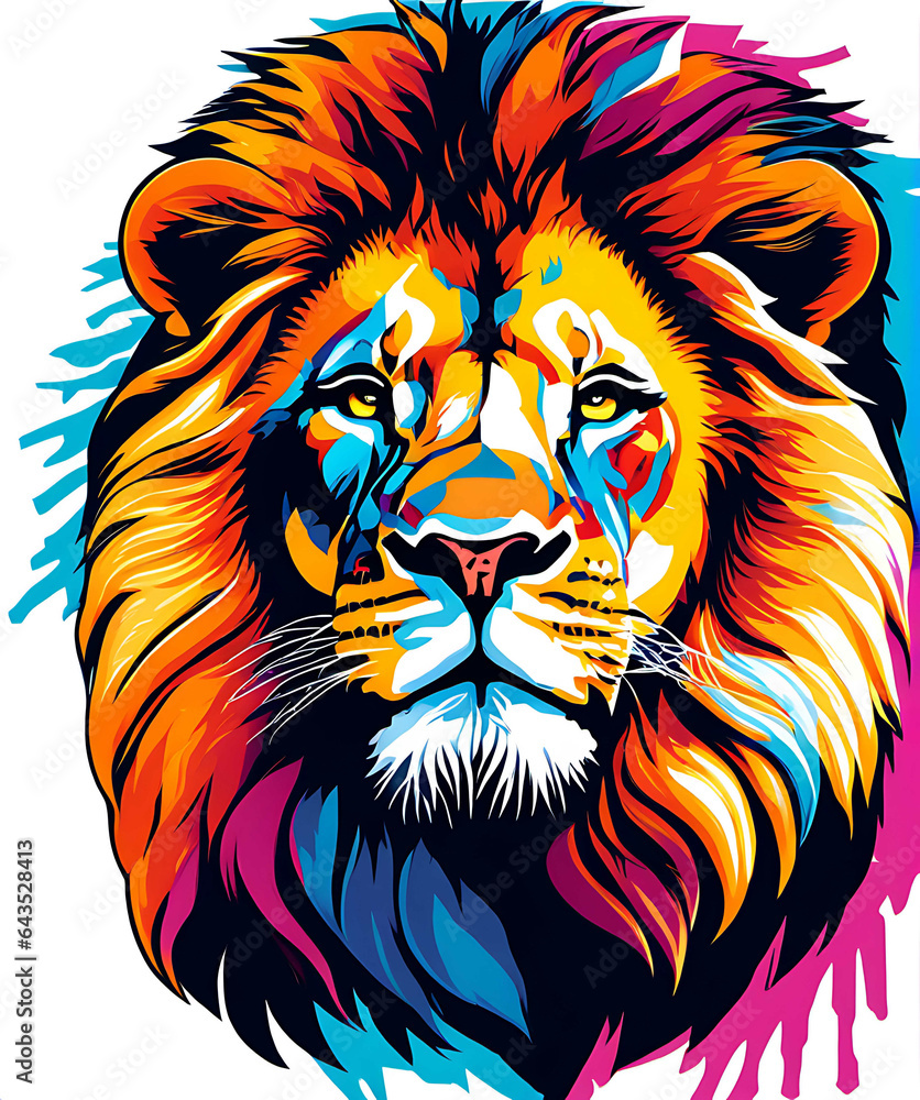Colorful Lion Head Pop Art Portrait Illustration