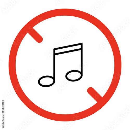 Forbidden music loud sound and noise, ban music note sign. Prohibited bell ring symbol. Stop sounding music, restriction sound. Silence icon. Vector