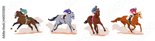 Valokuva Jockeys riding race horses set