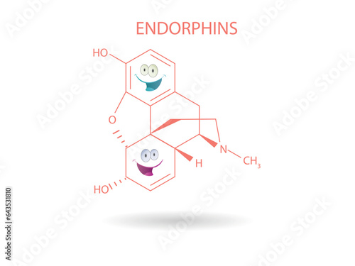 Chemical structure of endofrins on white background, with smiles. Chemical concept of happiness.