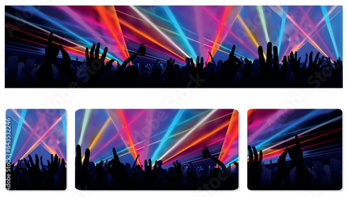 Website Banners with Laser Light Show - Rear View of Large Group of People Enjoying a Concert Performance