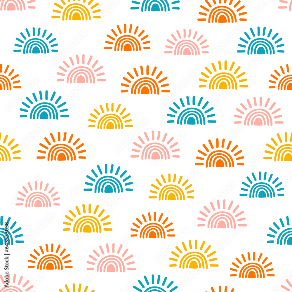 Seamless pattern with colorful hand drawn sun Seamless pattern with colorful hand drawn sun