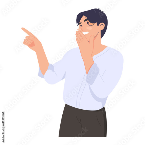 Cheerful man laughing while pointing finger. Man with a sense of humor, hilarious, happy. modern trendy style. Hand drawn vector character illustration. Isolated on white background.