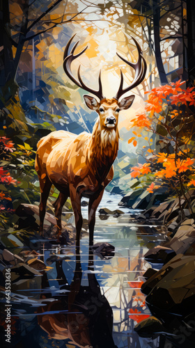 Image of deer standing in stream of water.