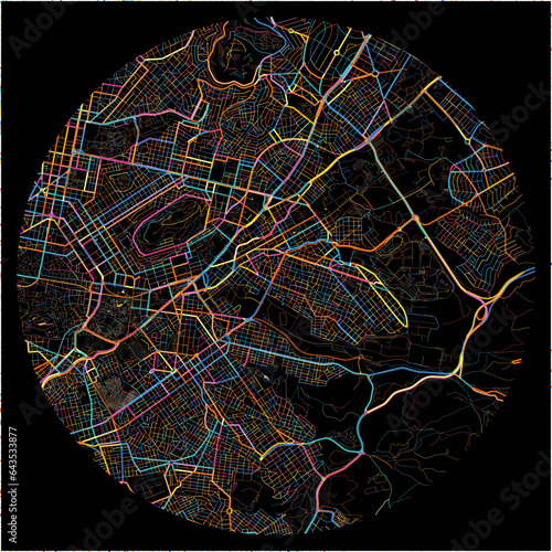 Colorful Map of Zografou, Attica with all major and minor roads.