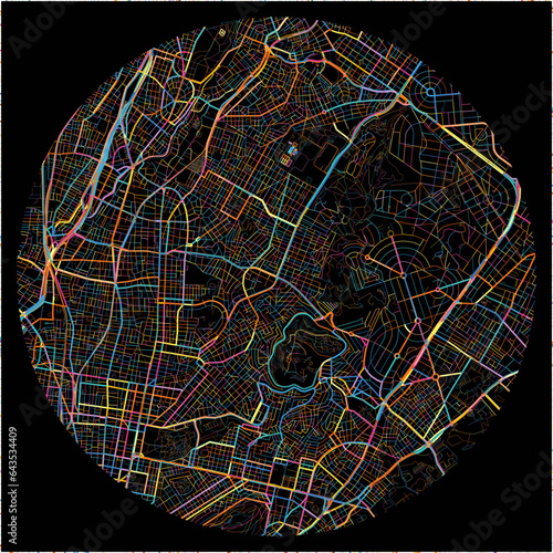 Colorful Map of Galatsi, Attica with all major and minor roads.