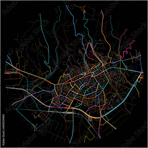 Colorful Map of Serres, Central Macedonia with all major and minor roads.