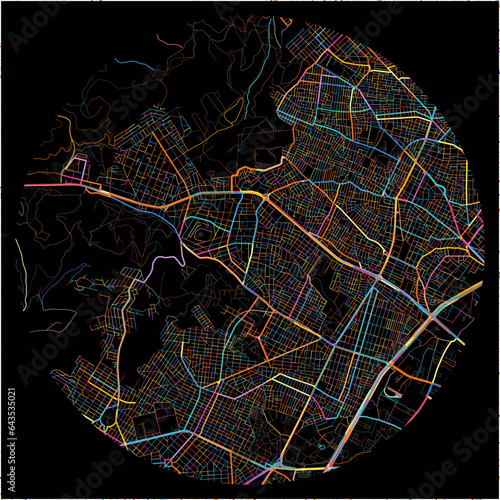 Colorful Map of Chaidari, Attica with all major and minor roads.