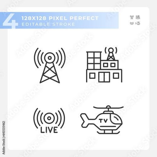 Pixel perfect black simple icons collection representing journalism, editable thin linear illustration.
