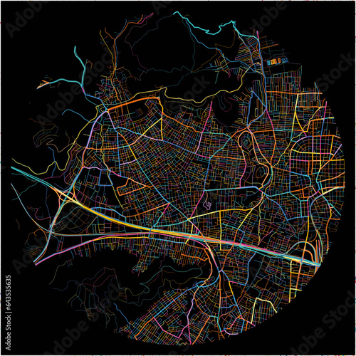 Colorful Map of AnoLiosia, Attica with all major and minor roads.