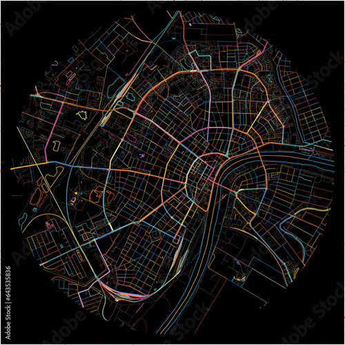 Colorful Map of Szeged, Csongrád with all major and minor roads.