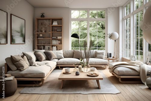 Scandinavian living room with open layout and plenty of space