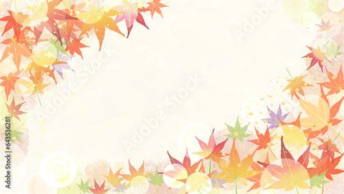 モミジが美しい秋の背景フレーム　16：9 © コンタムDesign