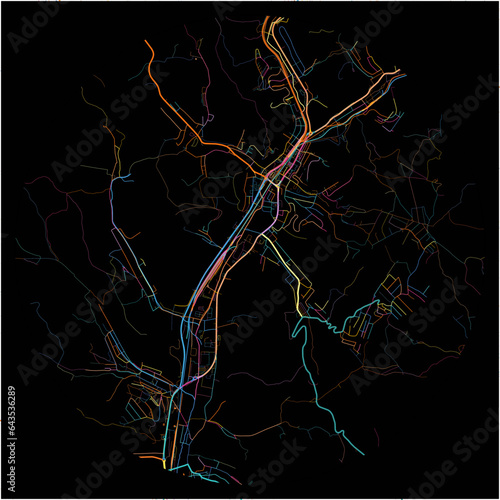 Colorful Map of Salgotarjan, Nógrád with all major and minor roads.