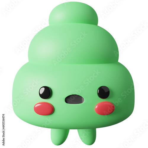 cute green monster in 3d render design.