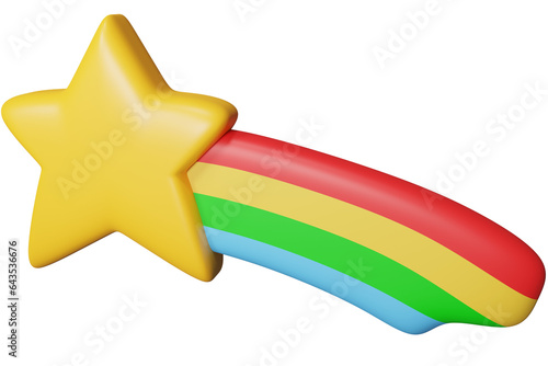 star with rainbow tail in 3d render design.
